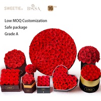 Coffret cadeau personnalisé de rose éternelle à tête de fleur de 2 à 3cm Rose de fleur éternelle préservée à l'infini dans une boîte en velours à cœur rond
