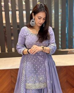 Nouveau Designer Party Wear Faux Georgette Séquence Broderie & Réel Miroir & Perle Travail Avec Miroir Brodé Travail À La Main Dupatta - Product Image 2