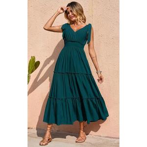 Look de vacances vacances été vacances plaine cheville longueur bohème Maxi robe sans manches 100% rayonne tissu dames robe - Product Image 1