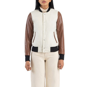 Nueva chaqueta Varsity personalizada para mujer, cuerpo de lana, Mangas de cuero blanco brillante, chaqueta con letras, chaquetas de béisbol para mujer, Varsity 2025 - Product Image 4