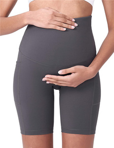 Shorts de maternité respirants en non-tissé Spandex/Coton, leggings de yoga et de cyclisme pour femme enceinte, avec poches, en stock - Product Image 4