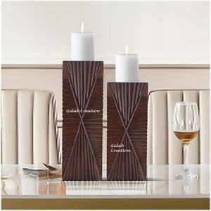 Portavelas de pilar de madera de mango puro tallado a mano marrón, candelabro de madera decorativo rústico para el hogar, mesa, decoración festiva - Product Image 5