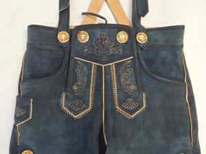 กางเกงขาสั้นสไตล์บาวาเรียสำหรับผู้ชายหัวเข็มขัดทองเหลืองแบบดั้งเดิมสั่งได้สำหรับผู้หญิง Oktoberfest Lederhosen - Product Image 3