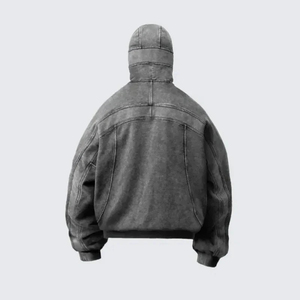 Sudadera con Capucha de Felpa 100% Algodón, Lavado Ácido, Hombros Caídos, Impresión Personalizada, Media Cremallera, Estilo Ninja, Gruesa, para Invierno, Venta al Por Mayor - Product Image 5