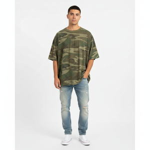 Camiseta de Camuflaje Extra Grande para Hombre, Manga Corta, Cuello Redondo, Informal, de Algodón, Transpirable - Product Image 5