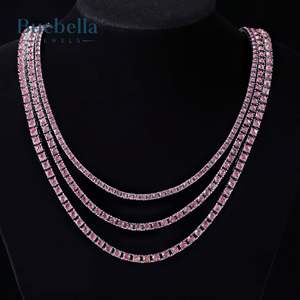Venta caliente 925 Plata 14K Chapado en oro blanco 5mm Moissanite Diamond Pink Tennis Chain para hombres - Product Image 1