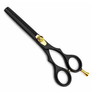 Ciseaux de coiffure professionnels noirs et dorés de 6,5 pouces pour la texture des cheveux, en acier inoxydable, outil de barbier OEM - Product Image 5