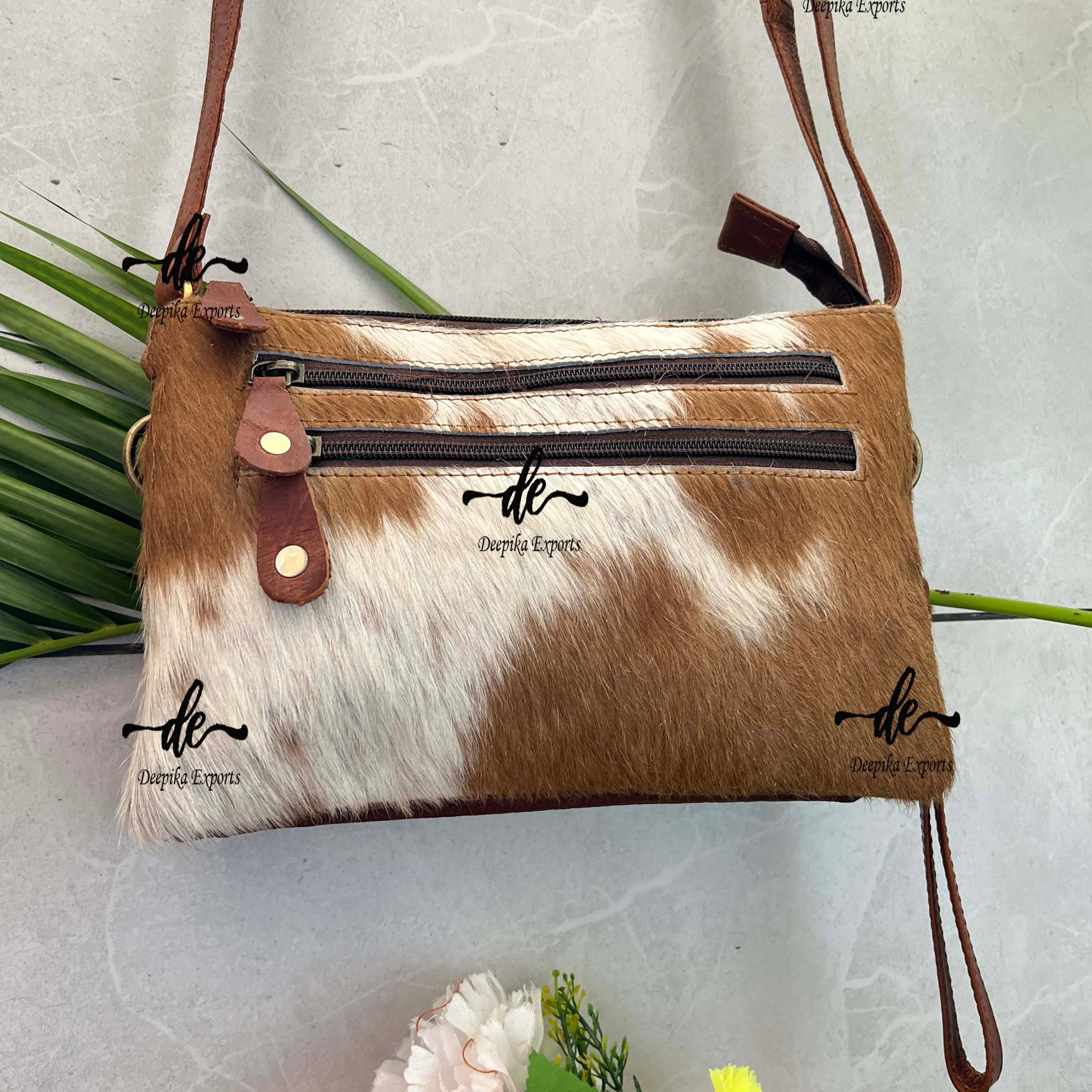 Tas tangan kulit sapi alami untuk wanita, dompet selempang gaya Barat dengan banyak kegunaan untuk wanita