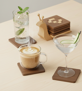 Sous-verre en bois de forme carrée classique créative de 5 mm |   Sous-verre en bois naturel fait à la main |   Accessoire décoratif pour la maison et la cuisine - Product Image 2