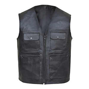 Chaleco de cuero impermeable y a prueba de viento de invierno OEM con cuello en V Ropa exterior Chaleco de cuero de piel de vaca de alta calidad - Product Image 1