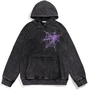 Wholesale Custom Logo 450GSM Heavyweight 100% Cotton French Terry Acid Wash Hoodies Vintage Streetwear Distressed Pullover - Product Image 1