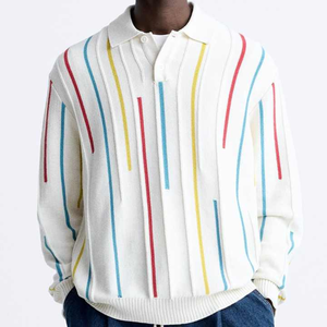 เสื้อสเวตเตอร์แบบสวมหัวแขนยาวสำหรับผู้ชาย, เสื้อสเวตเตอร์ถักเสื้อโปโลระบายอากาศ - Product Image 6