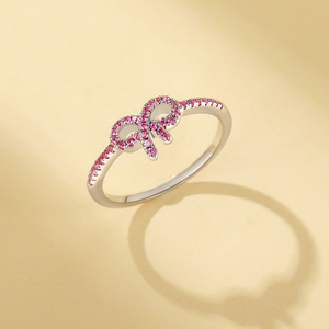 Jeulia Chic <b>Thin</b> Bow <b>Ring</b> Sterling Silver Pave Setting Gold Plated Adjustable - Product Image 6