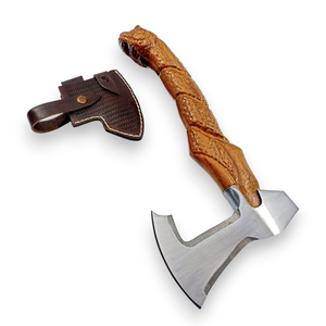 ขวานงานไม้หัวแหลม ผลิตจากเหล็กกล้าคาร์บอนสูงเกรดอุตสาหกรรม ตีขึ้นรูปด้วยมือ พร้อมปลอกหนัง  รับผลิตตามแบบ OEM - Product Image 1