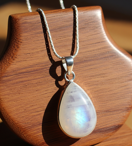 Colgantes y dijes de moda de 18K de estilo bohemio de Plata de Ley 925, colgante de piedras de cristal curativas de piedra lunar azul de calidad Natural - Product Image 4
