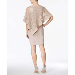 Abito tubino in raso da donna R&M Richards con mantella di paillettes, colore tortora, taglia 6P, vita naturale - Product Image 2