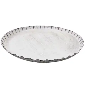 Conjunto de 2 tamanho médio metal bandeja redonda em forma branca lavagem bandeja prato e placa personalizado artesanal