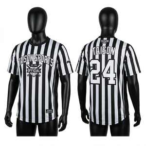 เสื้อกรรมการเบสบอลชาย พรีเมียม 160 GSM โพลีเอสเตอร์ ผ้าตาข่ายระบายอากาศ สีกรมท่า-ดำ ลายทาง  แบบซับลิเมชั่น  โลโก้สั่งทำได้ - Product Image 2