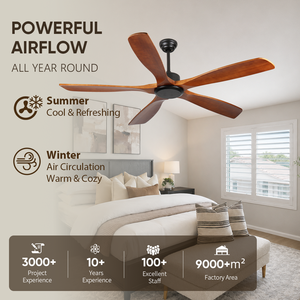 USA In Stock 60 Inch Solid Wood <b>Ceiling</b> <b>Fan</b> No Light 5 Blade Quiet DC Motor with <b>Remote</b> <b>Control</b> for Large Room - Product Image 2