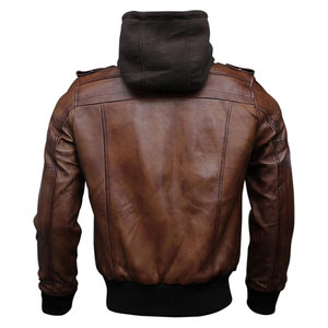 Ventes en gros de vestes bomber en cuir véritable pour hommes, mode de rue, grande taille, automne-hiver, design à capuche, devant long - Product Image 5