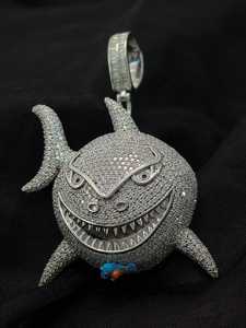 Lujo 3D Iced Out Round Brilliant Cut Channel Set IVVS Moissanite Hip Hop Fish Custom Logo Animal Pendant 925 Silver Unisex - Product Image 6