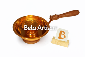 Quemador de Incienso Portátil de Carbón Vegetal y Cobre con Mango de Madera Maciza |   Quemador de Incienso Indio Hecho a Mano Ecológico para Aromaterapia - Product Image 2