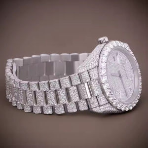 Luxueux Entièrement Ice Out VVS Moissanite Fabriqué Diamant Montre Mouvement Automatique Verre Cadran Fenêtre Analogique Hip Hop Style Pour Hommes - Product Image 3