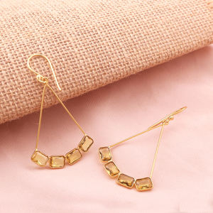 ต่างหูคริสตัลควอตซ์ทรงขนมปังฝรั่งเศสสำหรับสตรีต่างหูทองเหลือง18K ชุบทอง18K - Product Image 3