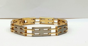 Pulsera magnética en tono dorado, brazalete con eslabones, cadena ajustable, pulsera geométrica, regalo de joyería - Product Image 4