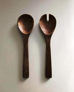 Juego de 2 servidores de ensalada de acero inoxidable indios hechos a mano, herramientas de ensalada de madera, tarifa directa de fábrica - Product Image 2