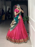 Magnifique Choli Lehenga de mariage en soie Paithani jacquard extensible et réversible, avec broderie Zari et sequins