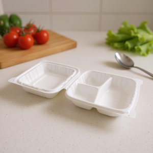 Contenitore per Pranzo a 3 Scomparti in PP Bianco da 8\" X 8\" con Coperchio a Cerniera, Adatto al Microonde per il Controllo delle Porzioni Individuali - Product Image 3