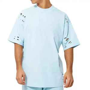 Camiseta de Algodón 100% Desgastada de Moda para Hombre, Corte Holgado, Estampada, Personalizada, Estilo Urbano, Talla Grande, Camiseta de Alta Calidad para Hombre - Product Image 1