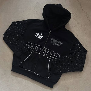 Sweat-shirts pour hommes style streetwear, en coton mélangé, unis, en vrac, pour l'hiver, avec strass, effet délavé, pull à capuche - Product Image 1