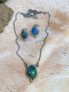 Handmade Sterling Silver <b>Gold</b> Bezel Setting Peacock Dahlia Necklace Earrings <b>Set</b> Floral Artisan <b>Jewelry</b> Colorful Unique Gift for - Product Image 3