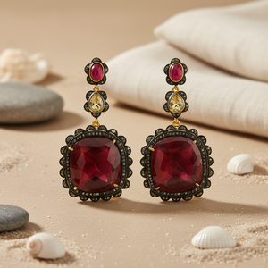 Boucles d'oreilles en forme de lustre en diamant avec rubis et saphir, style vintage, bijoux en pierres précieuses pour femmes, idée cadeau pour mariage et fête - Product Image 2