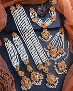 Ensembles de bijoux de mariée boucles d'oreilles de mariage de luxe collier ensemble pour femmes indien Rajwari mariée 6 pièces ensembles - Product Image 3