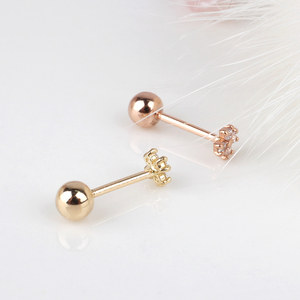 Mini Trendy da donna a quattro palline di zirconi a croce cubica 14kGold orecchini a bottone Fine K-gioielli all'ingrosso di base Piercing gioielli grande - Product Image 5