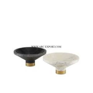 Ensemble de 2 bols décoratifs en marbre blanc vaisselle jetable avec base en métal plaqué or pour centre de table - Product Image 6