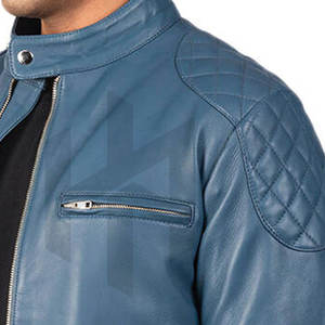 Veste en cuir pour homme automne-hiver, col montant, cuir de vache respirant, cuir véritable, logo frontal, haute qualité - Product Image 5