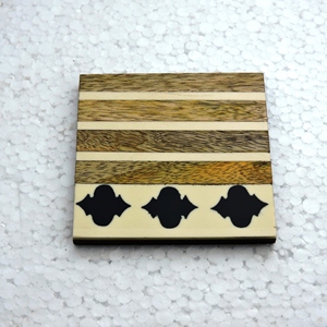 Dessous de verre en bois à bande blanche Tapis de protection Produit fait à la main de haute qualité - Product Image 2