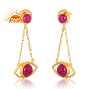Pendiente de piedras preciosas de cuarzo rojo Aventurina Natural chapado en oro de 18 quilates de Plata de Ley 925 superventas, fabricante de joyería fina Demi - Product Image 3