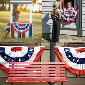 USA TOP FLAGSINC Bandera de abanico plisada -1.5x3, Bandera de guirnalda americana tipo abanico, Bordada con estrellas y rayas patrióticas, Oxford 210D - Product Image 1