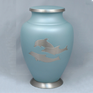 Modern Design Ocean Blue Brass Cremation Urn for Adult Ashes Handcrafted Memorial Urn Velvet Bag Wholesale Manufacturer Exporter - Product Image 1