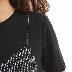 เสื้อยืดประดับพลอยเทียมสำหรับผู้หญิงพร้อมกากเพชรคอกลมผ้าแคนวาสทรงหลวมสไตล์ลำลองสำหรับฤดูร้อน - Product Image 3