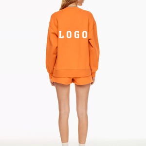 Conjuntos Deportivos de Invierno Personalizados para Mujer, Sudadera y Pantalones Cortos, Color Rosa, 100% Algodón, Felpa Ecológica, en Existencia - Product Image 2