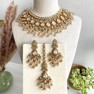 ชุดเครื่องประดับพลอยเทียมสแตนเลสสำหรับเจ้าสาวพร้อมสร้อยคอและต่างหูคริสตัลสำหรับเจ้าสาวแบบหนักจากสายการนำเข้าจากโรงงาน - Product Image 1