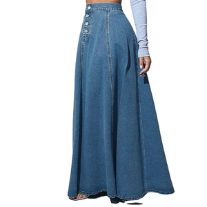 Jupe en jean style robe pour femmes personnalisée, avec ceinture boutonnée, coupe ample, jupe en jean décontractée, streetwear - Product Image 4