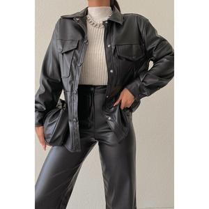Giacca di pelle con chiusura a scatto a doppia tasca nera - Product Image 1