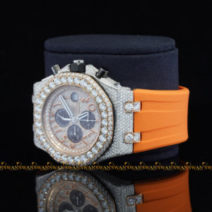 นาฬิกาข้อมือสแตนเลสสำหรับผู้ชายสายหนังยางสีส้มหรูหรามีแบรนด์ตามสั่งแก้วเพชรปลูกในห้องทดลองที่มีคุณภาพสูงมีเสน่ห์แบบอนาล็อก - Product Image 2